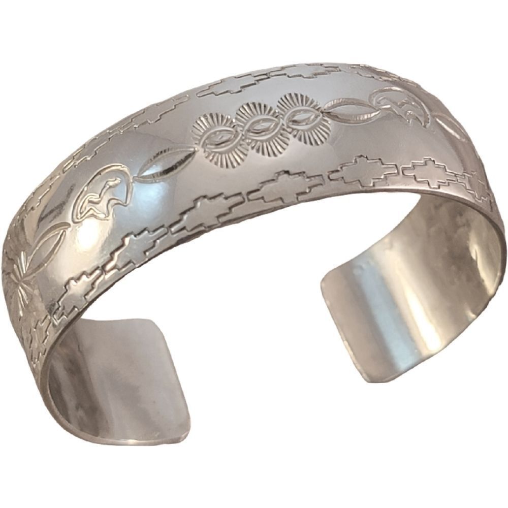 Belinda Woody Sterling Silver Navajo Stamped Wide Cuff Bracelet